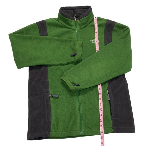 North Face Boys Large Green Black Sweater Full Zip Front Pockets Vintage Jacket - Picture 8 of 10